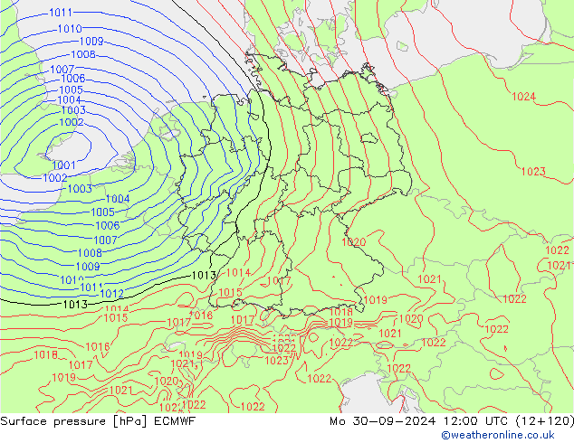 Presión superficial ECMWF lun 30.09.2024 12 UTC