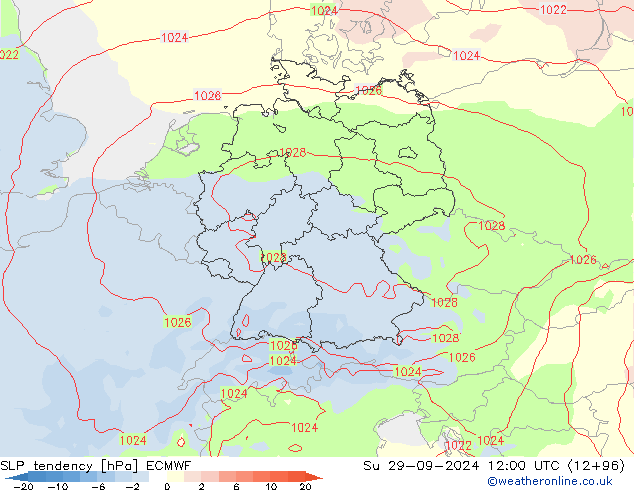 SLP tendency ECMWF Su 29.09.2024 12 UTC