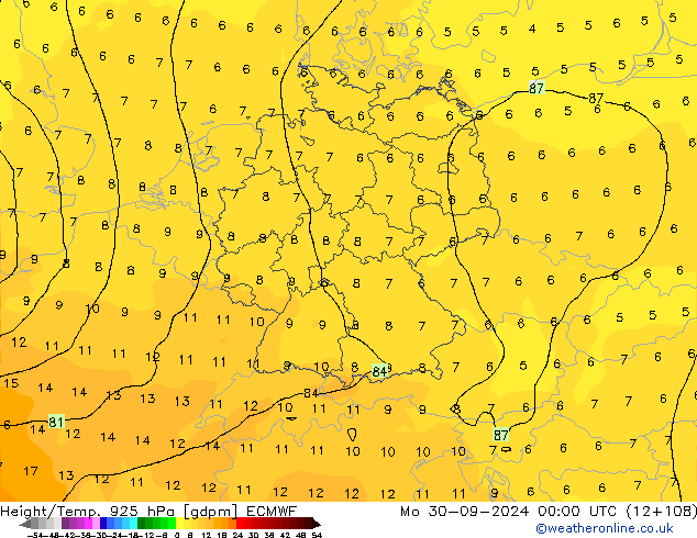 Height/Temp. 925 hPa ECMWF lun 30.09.2024 00 UTC