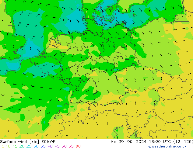 Surface wind ECMWF Mo 30.09.2024 18 UTC