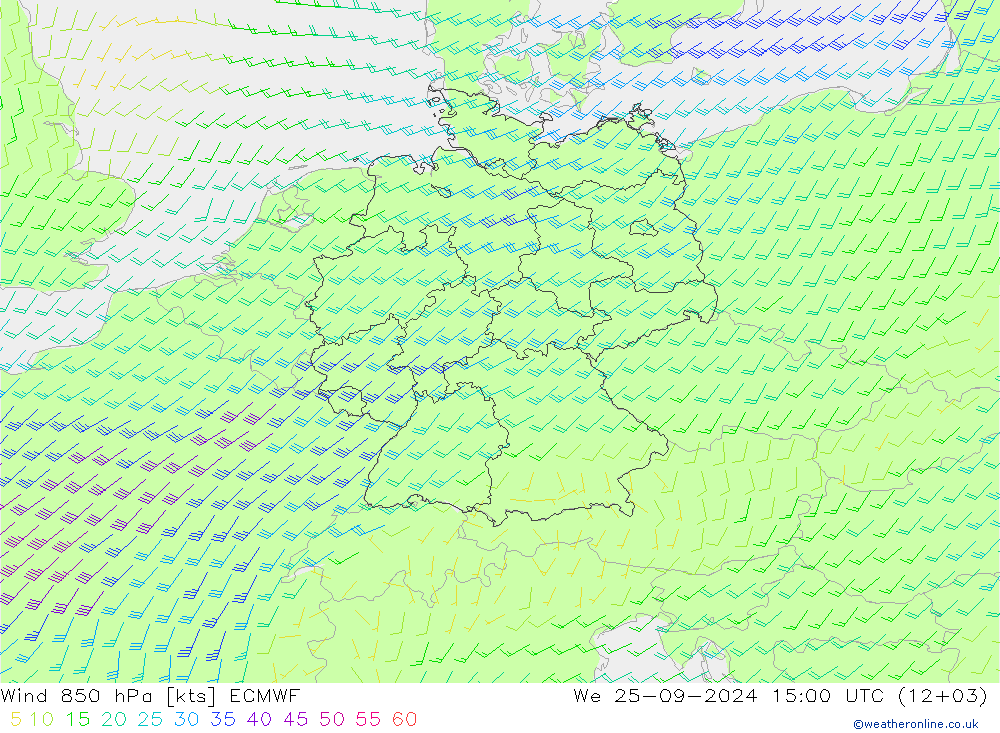 Viento 850 hPa ECMWF mié 25.09.2024 15 UTC