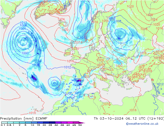 осадки ECMWF чт 03.10.2024 12 UTC