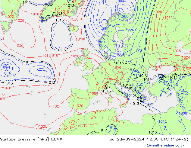 Surface pressure ECMWF Sa 28.09.2024 12 UTC