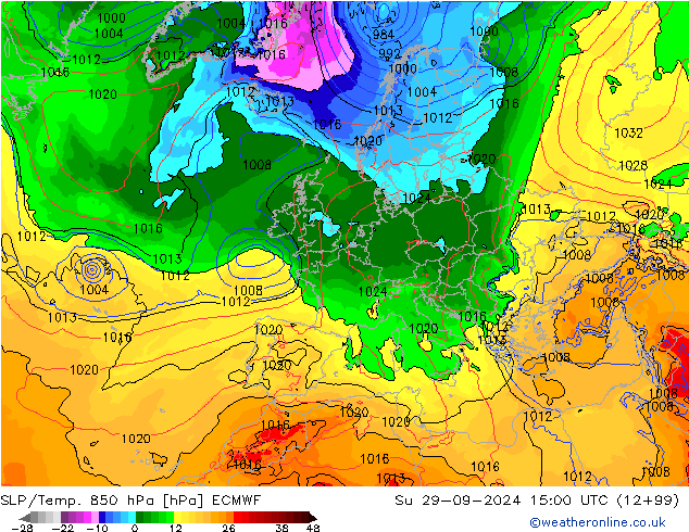 SLP/Temp. 850 hPa ECMWF Ne 29.09.2024 15 UTC