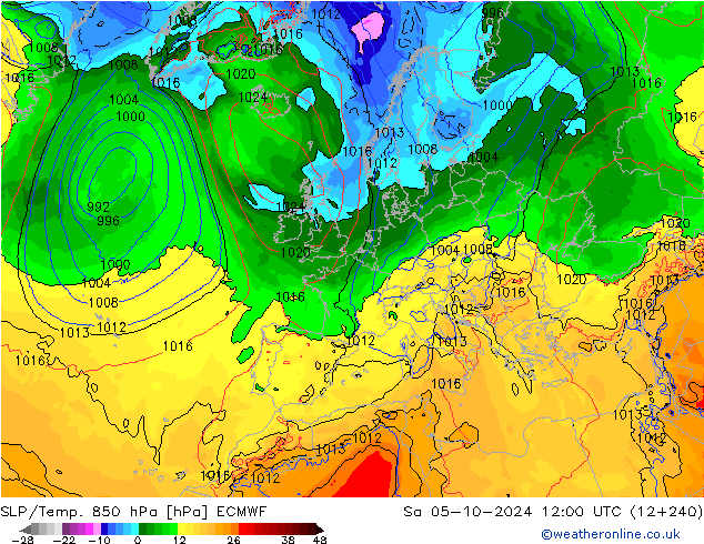 SLP/Temp. 850 hPa ECMWF  05.10.2024 12 UTC