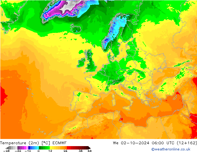 Temperature (2m) ECMWF St 02.10.2024 06 UTC