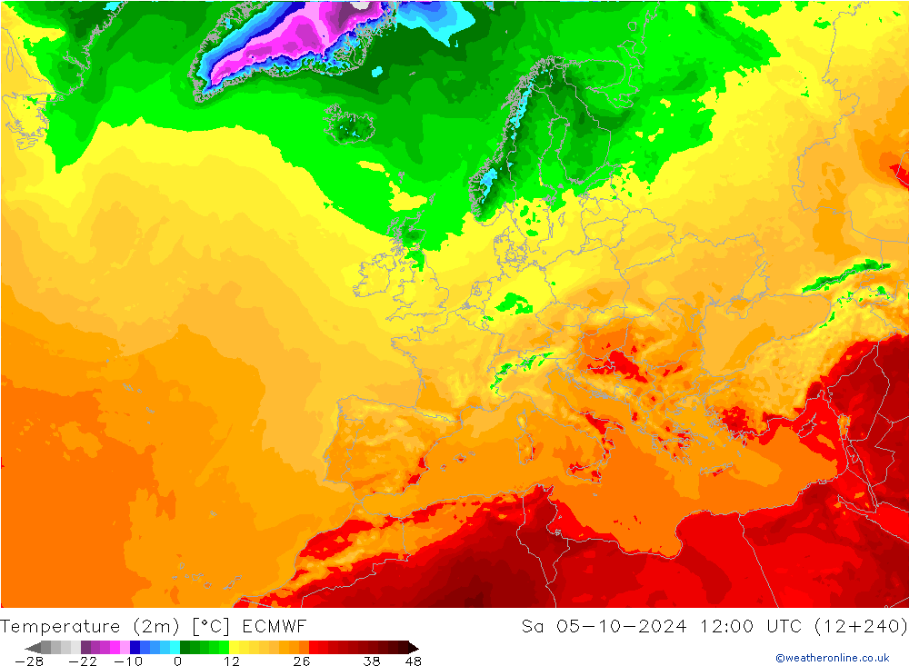 Temperature (2m) ECMWF Sa 05.10.2024 12 UTC