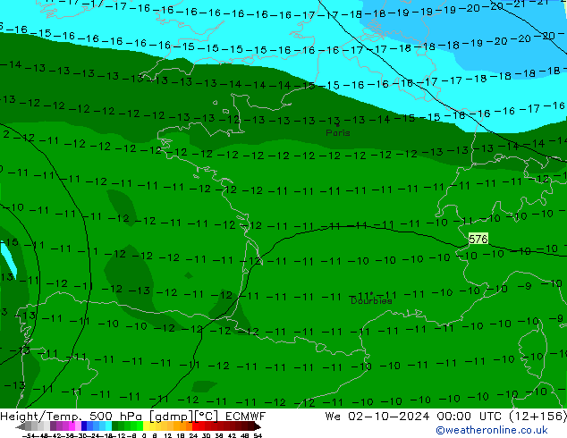 Z500/Rain (+SLP)/Z850 ECMWF Mi 02.10.2024 00 UTC