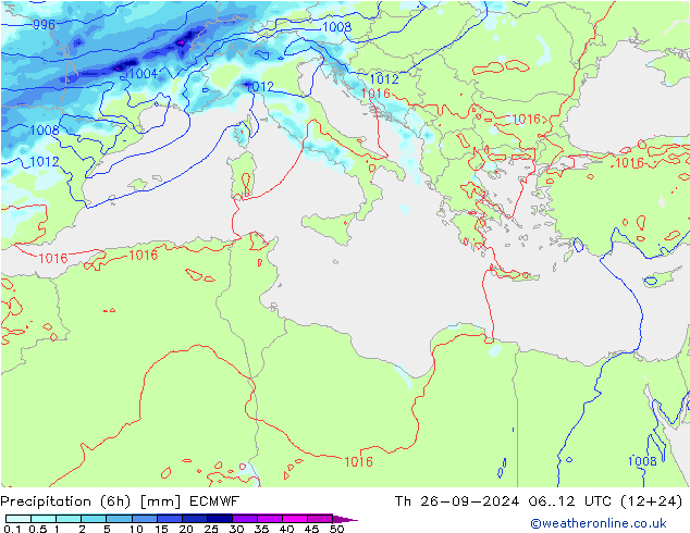 Z500/Rain (+SLP)/Z850 ECMWF jue 26.09.2024 12 UTC