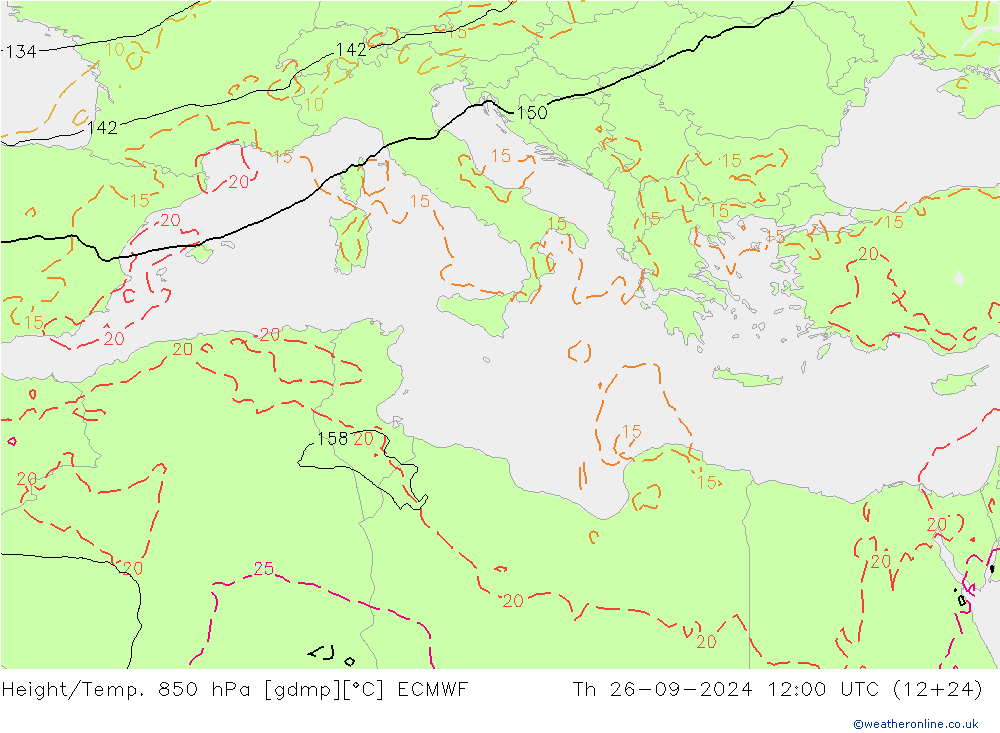 Height/Temp. 850 hPa ECMWF Th 26.09.2024 12 UTC