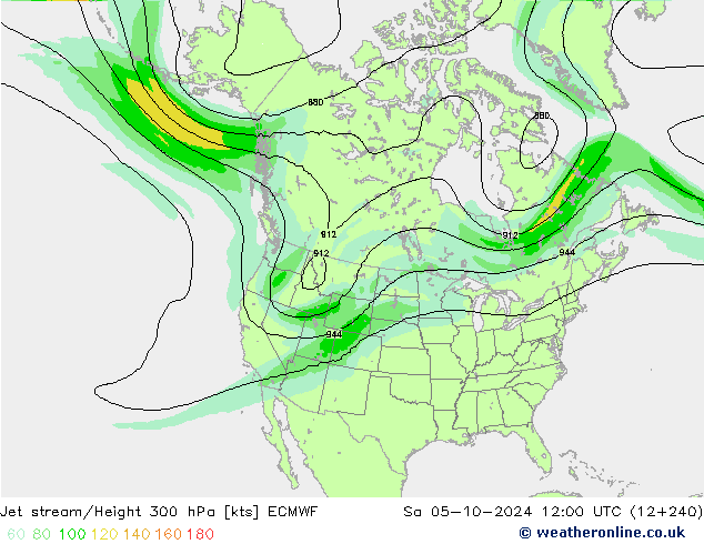 Prąd strumieniowy ECMWF so. 05.10.2024 12 UTC