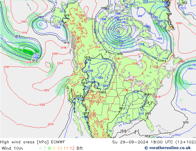 High wind areas ECMWF Ne 29.09.2024 18 UTC