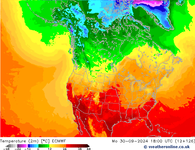 Temperatura (2m) ECMWF lun 30.09.2024 18 UTC