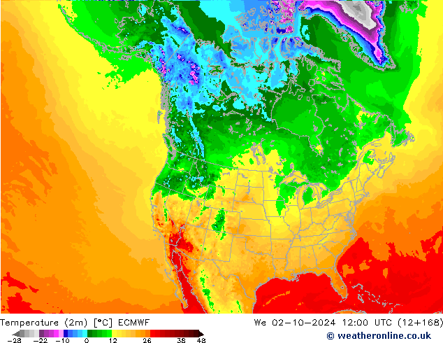 Temperatura (2m) ECMWF Qua 02.10.2024 12 UTC