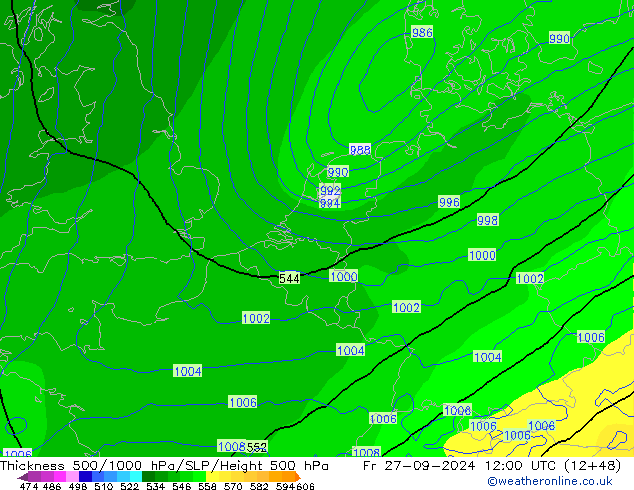 Thck 500-1000hPa ECMWF pt. 27.09.2024 12 UTC