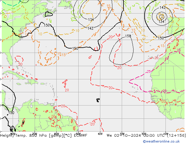 Z500/Rain (+SLP)/Z850 ECMWF mer 02.10.2024 00 UTC