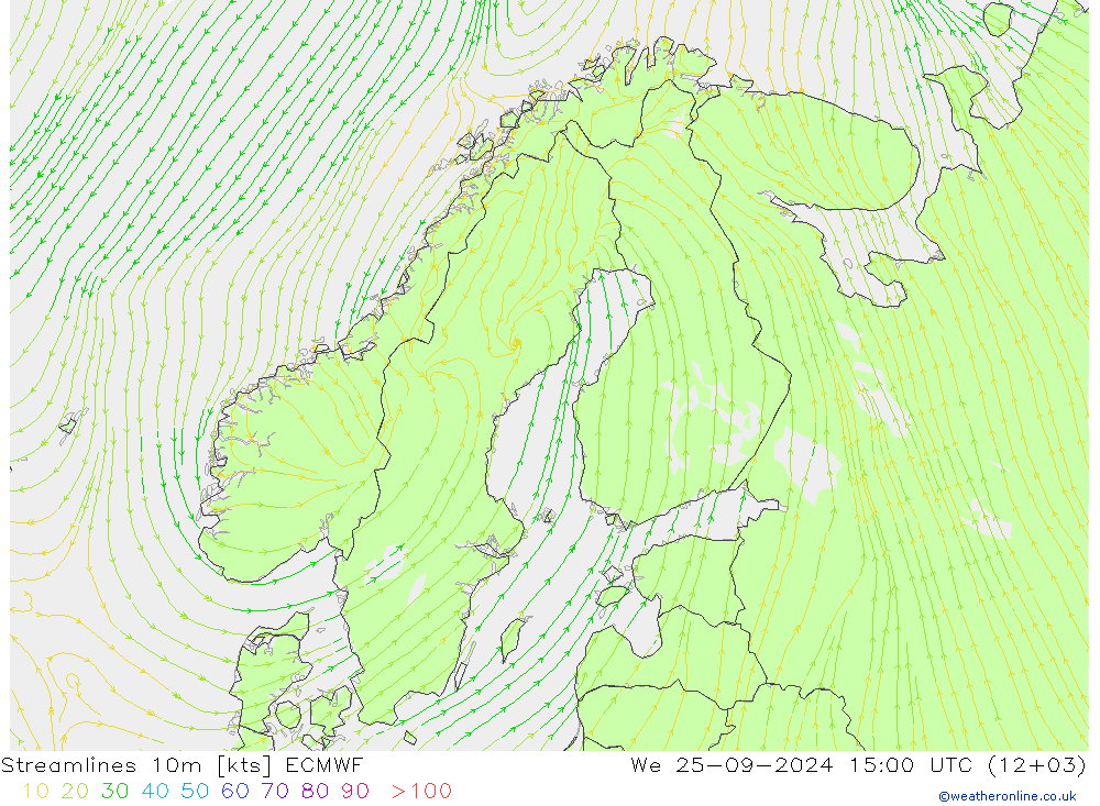 Linea di flusso 10m ECMWF mer 25.09.2024 15 UTC