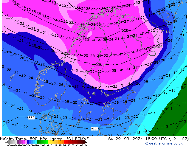 Z500/Rain (+SLP)/Z850 ECMWF dom 29.09.2024 18 UTC