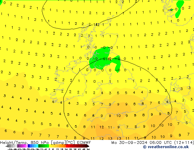 Z500/Rain (+SLP)/Z850 ECMWF pon. 30.09.2024 06 UTC