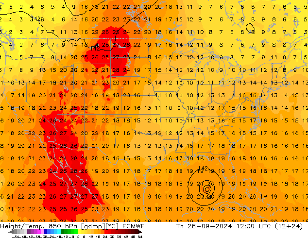 Z500/Rain (+SLP)/Z850 ECMWF Qui 26.09.2024 12 UTC