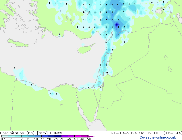 Nied. akkumuliert (6Std) ECMWF Di 01.10.2024 12 UTC