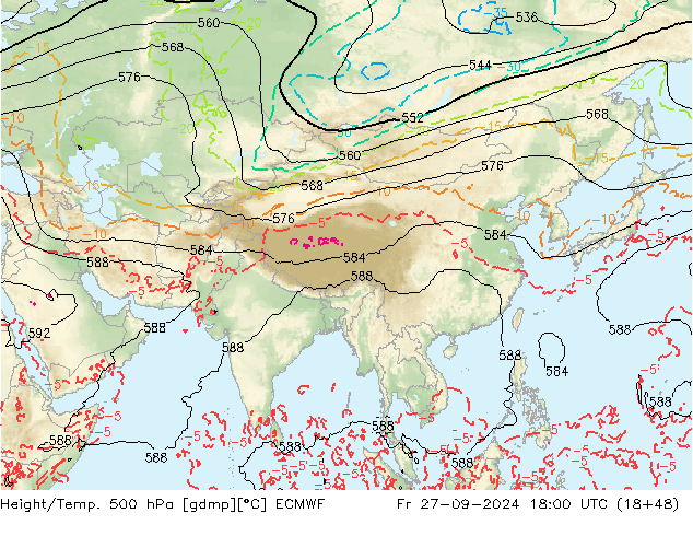 Z500/Rain (+SLP)/Z850 ECMWF Fr 27.09.2024 18 UTC