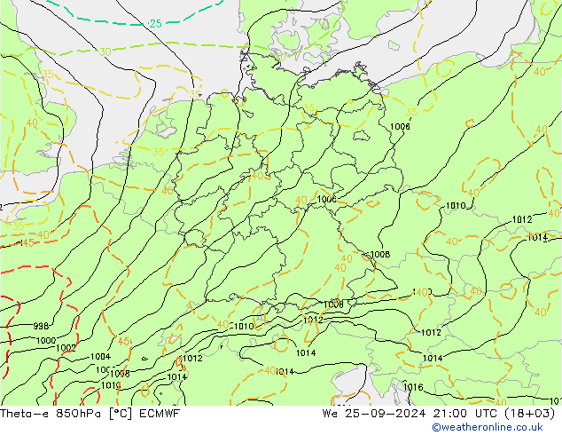 Theta-e 850hPa ECMWF mer 25.09.2024 21 UTC