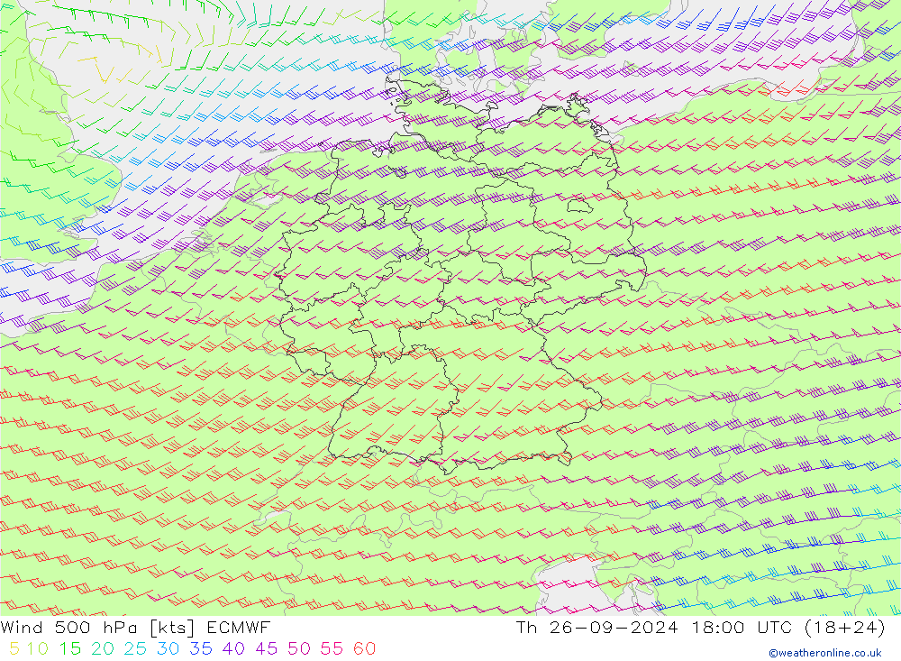 Wind 500 hPa ECMWF do 26.09.2024 18 UTC