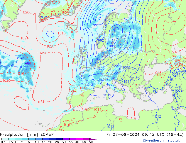 Précipitation ECMWF ven 27.09.2024 12 UTC