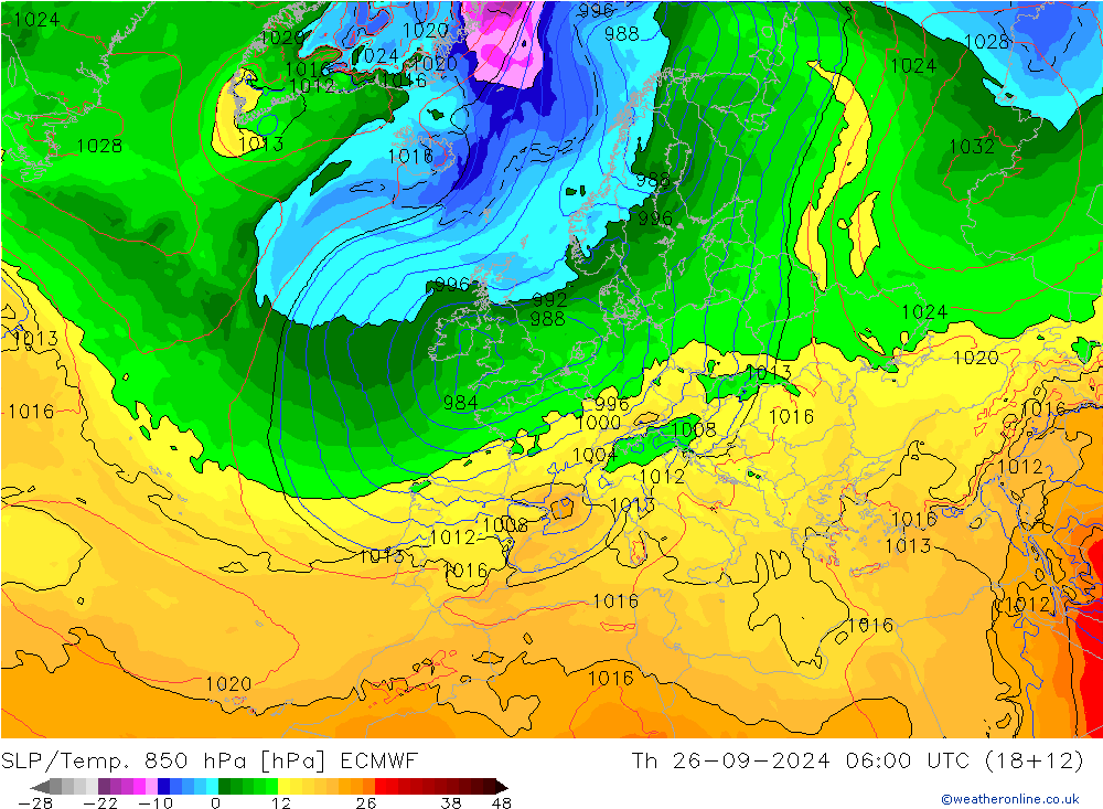 SLP/Temp. 850 hPa ECMWF Do 26.09.2024 06 UTC