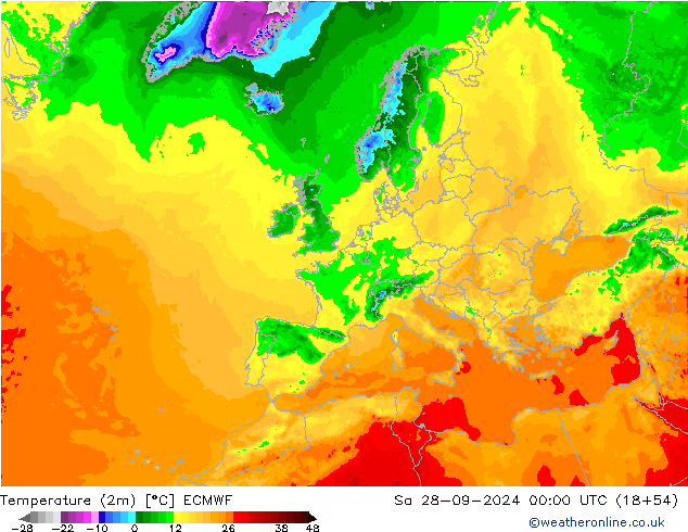 Temperaturkarte (2m) ECMWF Sa 28.09.2024 00 UTC