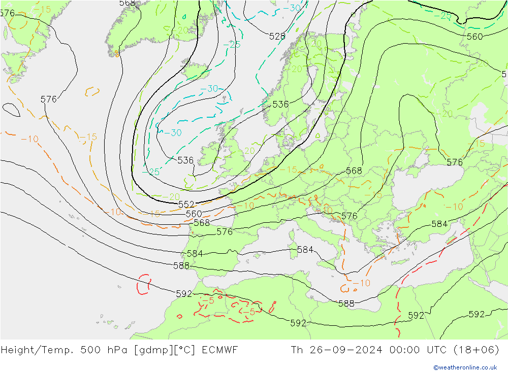 Z500/Rain (+SLP)/Z850 ECMWF gio 26.09.2024 00 UTC