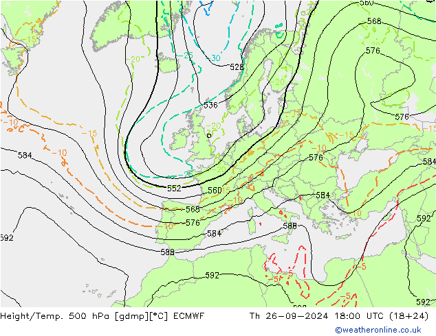 Z500/Rain (+SLP)/Z850 ECMWF Th 26.09.2024 18 UTC