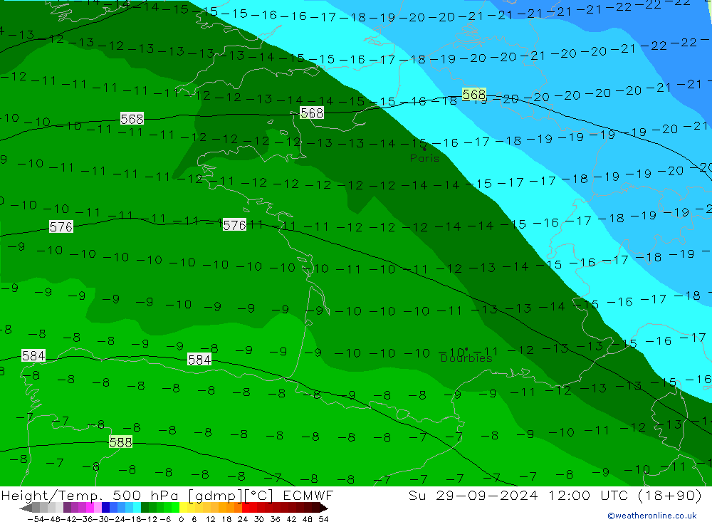 Z500/Yağmur (+YB)/Z850 ECMWF Paz 29.09.2024 12 UTC