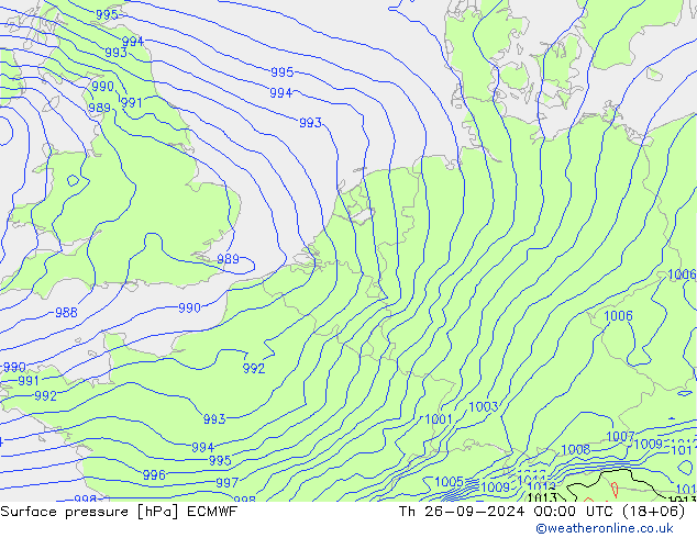 Atmosférický tlak ECMWF Čt 26.09.2024 00 UTC