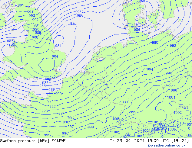 Surface pressure ECMWF Th 26.09.2024 15 UTC