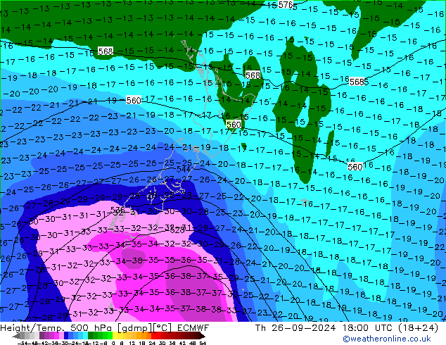 Z500/Rain (+SLP)/Z850 ECMWF  26.09.2024 18 UTC