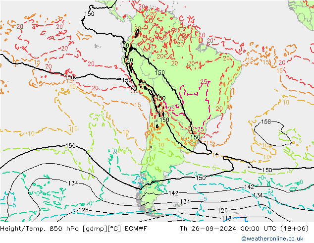 Yükseklik/Sıc. 850 hPa ECMWF Per 26.09.2024 00 UTC