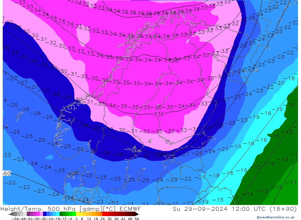 Géop./Temp. 500 hPa ECMWF dim 29.09.2024 12 UTC