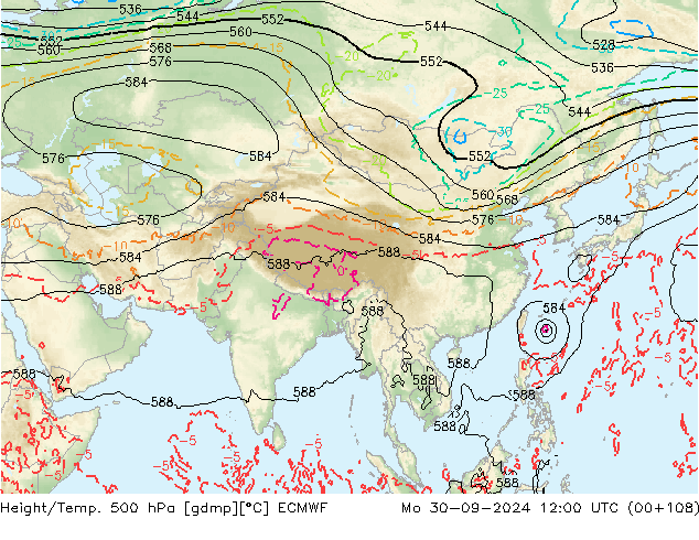 Height/Temp. 500 hPa ECMWF Mo 30.09.2024 12 UTC