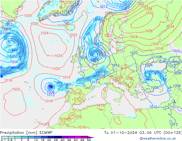 осадки ECMWF вт 01.10.2024 06 UTC