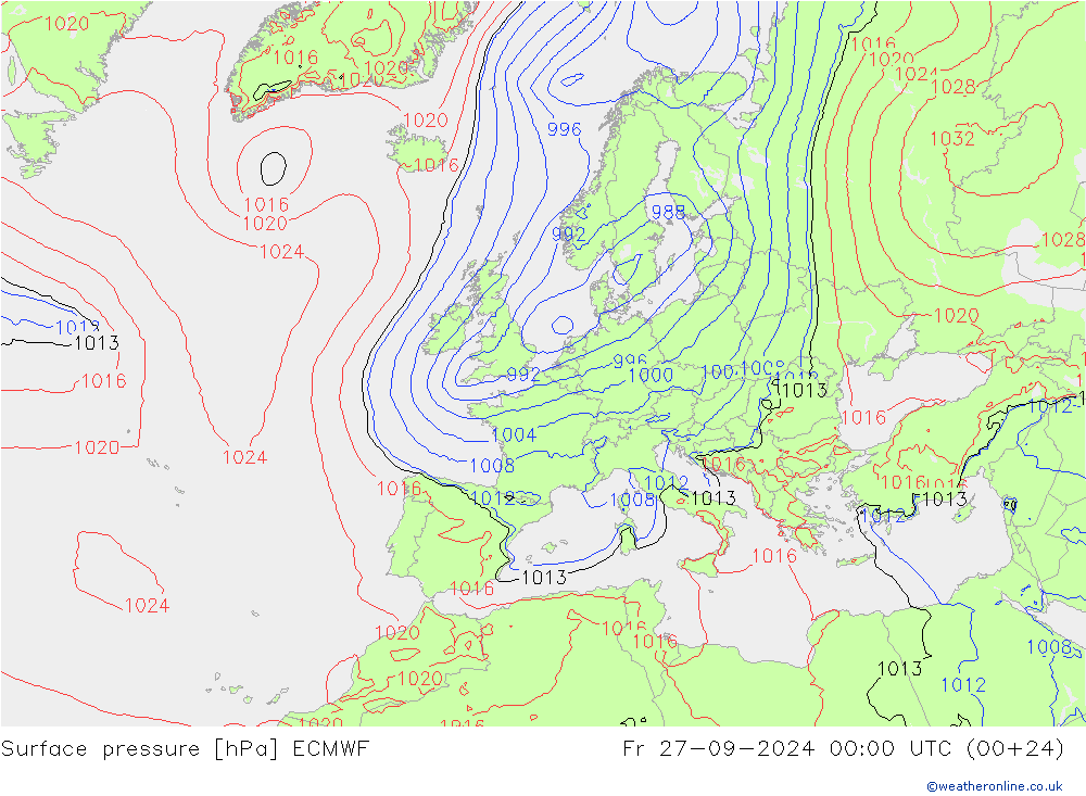 Atmosférický tlak ECMWF Pá 27.09.2024 00 UTC