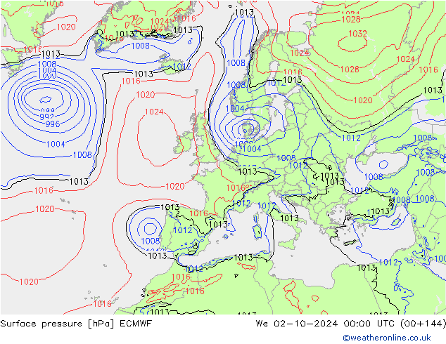 Pressione al suolo ECMWF mer 02.10.2024 00 UTC