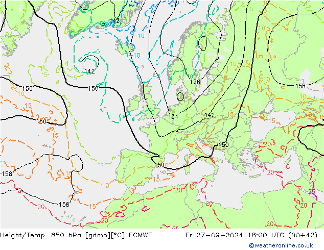 Z500/Rain (+SLP)/Z850 ECMWF Fr 27.09.2024 18 UTC