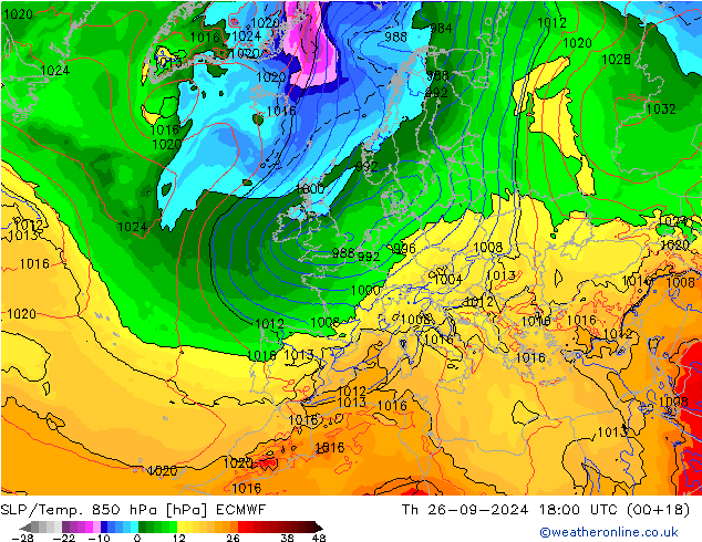 SLP/Temp. 850 hPa ECMWF Th 26.09.2024 18 UTC