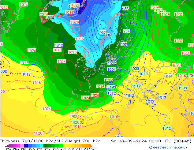 Dikte700-1000 hPa ECMWF za 28.09.2024 00 UTC