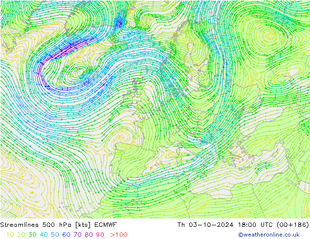 Stromlinien 500 hPa ECMWF Do 03.10.2024 18 UTC