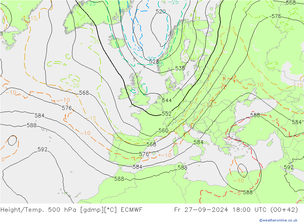 Geop./Temp. 500 hPa ECMWF vie 27.09.2024 18 UTC