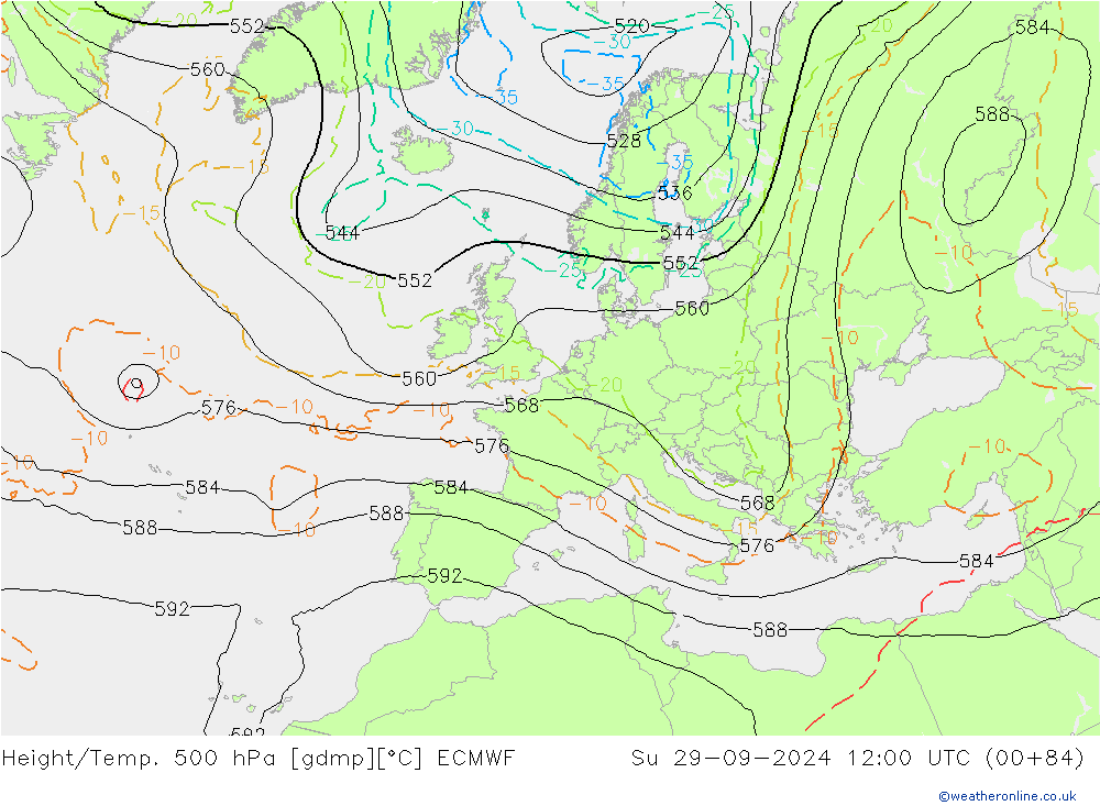 Z500/Rain (+SLP)/Z850 ECMWF Ne 29.09.2024 12 UTC