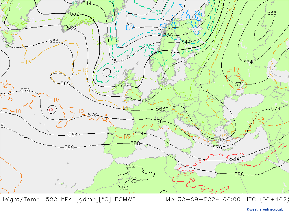 Z500/Rain (+SLP)/Z850 ECMWF  30.09.2024 06 UTC